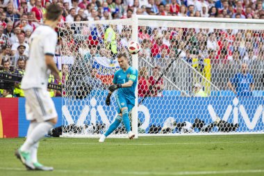 Moskova, Rusya - Haziran, 2018: FIFA Dünya Kupası oyun maç sırasında vurdu. Gün zaman atış