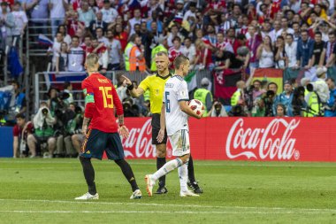 Moskova, Rusya - Haziran, 2018: FIFA Dünya Kupası oyun maç sırasında vurdu. Gün zaman atış