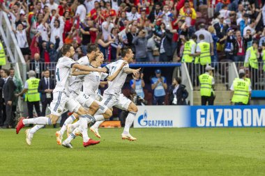 Moskova, Rusya - Haziran, 2018: FIFA Dünya Kupası oyun maç sırasında vurdu. Gün zaman atış