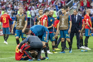 Moskova, Rusya - Haziran, 2018: FIFA Dünya Kupası oyun maç sırasında vurdu. Gün zaman atış