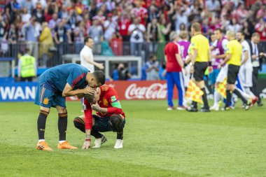 Moskova, Rusya - Haziran, 2018: FIFA Dünya Kupası oyun maç sırasında vurdu. Gün zaman atış
