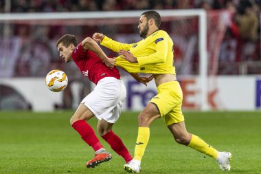 Moskova, Rusya -, 04.10.2018: Spartak stadyumu, Spartak Moskova (Moskova) - Villarreal Cf Uefa Avrupa Ligi maçında.