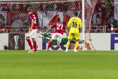Moskova, Rusya -, 04.10.2018: Spartak stadyumu, Spartak Moskova (Moskova) - Villarreal Cf Uefa Avrupa Ligi maçında.