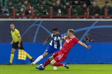 Moskova, Rusya -, 24.10.2018: Uefa Şampiyonlar Ligi oyunu Rzd Arena, Lokomotiv (Moskova) Portu (Portu).