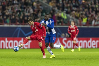 Moskova, Rusya -, 24.10.2018: Uefa Şampiyonlar Ligi oyunu Rzd Arena, Lokomotiv (Moskova) Portu (Portu).