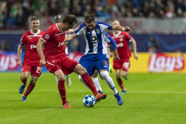 Moskova, Rusya -, 24.10.2018: Uefa Şampiyonlar Ligi oyunu Rzd Arena, Lokomotiv (Moskova) Portu (Portu).