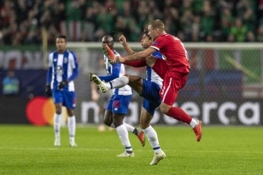 Moskova, Rusya -, 24.10.2018: Uefa Şampiyonlar Ligi oyunu Rzd Arena, Lokomotiv (Moskova) Portu (Portu).