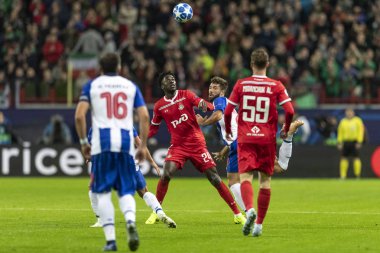 Moskova, Rusya -, 24.10.2018: Uefa Şampiyonlar Ligi oyunu Rzd Arena, Lokomotiv (Moskova) Portu (Portu).
