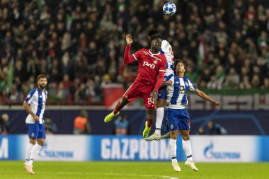 Moskova, Rusya -, 24.10.2018: Uefa Şampiyonlar Ligi oyunu Rzd Arena, Lokomotiv (Moskova) Portu (Portu).