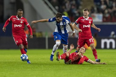 Moskova, Rusya -, 24.10.2018: Uefa Şampiyonlar Ligi oyunu Rzd Arena, Lokomotiv (Moskova) Portu (Portu).