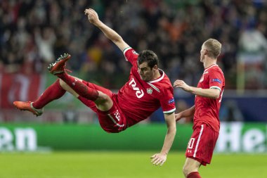 Moskova, Rusya -, 24.10.2018: Uefa Şampiyonlar Ligi oyunu Rzd Arena, Lokomotiv (Moskova) Portu (Portu).