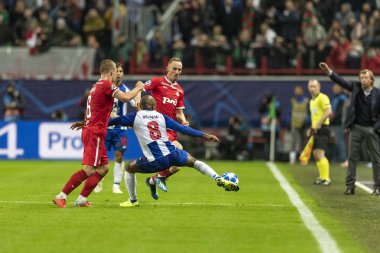 Moskova, Rusya -, 24.10.2018: Uefa Şampiyonlar Ligi oyunu Rzd Arena, Lokomotiv (Moskova) Portu (Portu).
