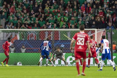 Moskova, Rusya -, 24.10.2018: Uefa Şampiyonlar Ligi oyunu Rzd Arena, Lokomotiv (Moskova) Portu (Portu).