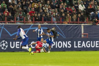 Moskova, Rusya -, 24.10.2018: Uefa Şampiyonlar Ligi oyunu Rzd Arena, Lokomotiv (Moskova) Portu (Portu).