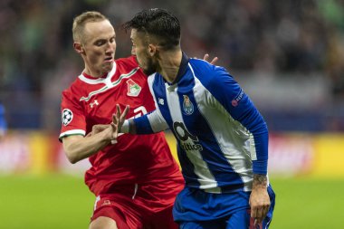 Moskova, Rusya -, 24.10.2018: Uefa Şampiyonlar Ligi oyunu Rzd Arena, Lokomotiv (Moskova) Portu (Portu).
