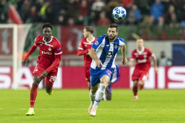 Moskova, Rusya -, 24.10.2018: Uefa Şampiyonlar Ligi oyunu Rzd Arena, Lokomotiv (Moskova) Portu (Portu).