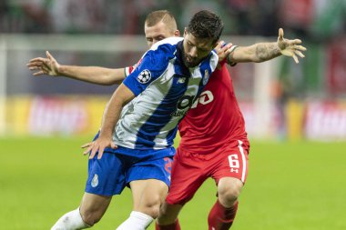 Moskova, Rusya -, 24.10.2018: Uefa Şampiyonlar Ligi oyunu Rzd Arena, Lokomotiv (Moskova) Portu (Portu).