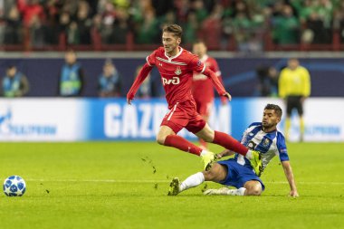 Moskova, Rusya -, 24.10.2018: Uefa Şampiyonlar Ligi oyunu Rzd Arena, Lokomotiv (Moskova) Portu (Portu).