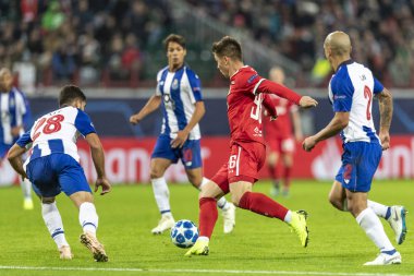 Moskova, Rusya -, 24.10.2018: Uefa Şampiyonlar Ligi oyunu Rzd Arena, Lokomotiv (Moskova) Portu (Portu).