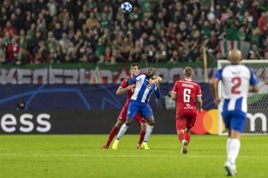 Moskova, Rusya -, 24.10.2018: Uefa Şampiyonlar Ligi oyunu Rzd Arena, Lokomotiv (Moskova) Portu (Portu).