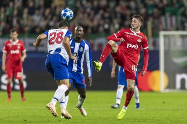 Moskova, Rusya -, 24.10.2018: Uefa Şampiyonlar Ligi oyunu Rzd Arena, Lokomotiv (Moskova) Portu (Portu).