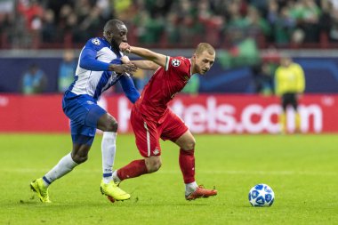Moskova, Rusya -, 24.10.2018: Uefa Şampiyonlar Ligi oyunu Rzd Arena, Lokomotiv (Moskova) Portu (Portu).