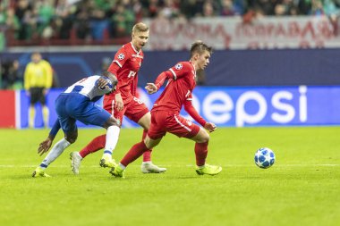 Moskova, Rusya -, 24.10.2018: Uefa Şampiyonlar Ligi oyunu Rzd Arena, Lokomotiv (Moskova) Portu (Portu).