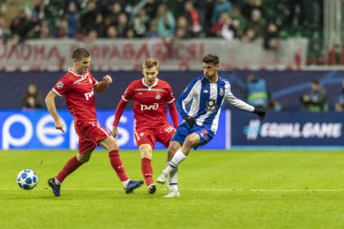 Moskova, Rusya -, 24.10.2018: Uefa Şampiyonlar Ligi oyunu Rzd Arena, Lokomotiv (Moskova) Portu (Portu).