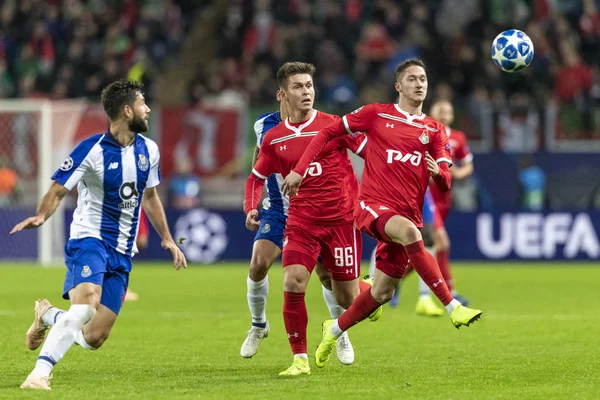 Moskova, Rusya -, 24.10.2018: Uefa Şampiyonlar Ligi oyunu Rzd Arena, Lokomotiv (Moskova) Portu (Portu).