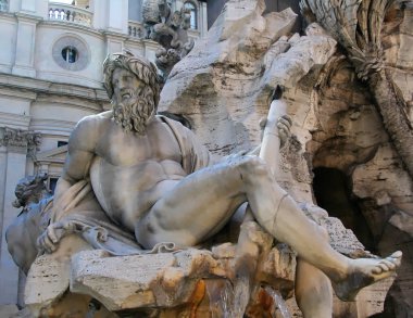  Nehir Tanrı Ganj detayını dört ırmak Çeşmesi. Piazza Navona, Roma, İtalya          