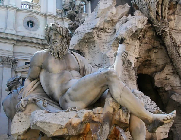 Fontaine Des Quatre Rivières Détail River God Ganges Piazza Navona — Photo