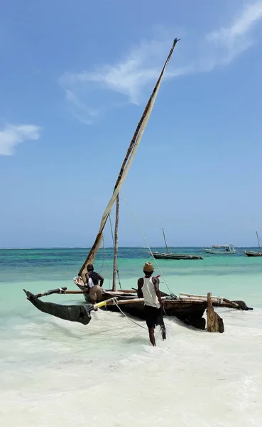 Catamarã Madeira Feito Mão Pescador Barco Kenya África — Fotografia de Stock