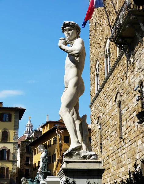 Statue David Michel Ange Sur Piazza Della Signoria Florence Italie — Photo