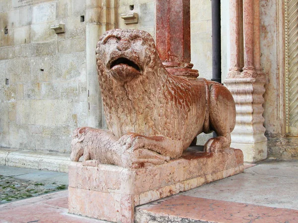   Aslan heykeli yan giriş Katedrali Modena, İtalya         