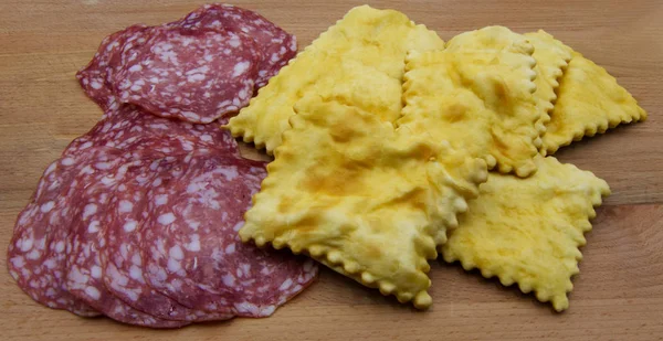 Gnocco Fritto Crescentine Slices Salami Traditional Italian Food Modena Bologna — Stock Photo, Image
