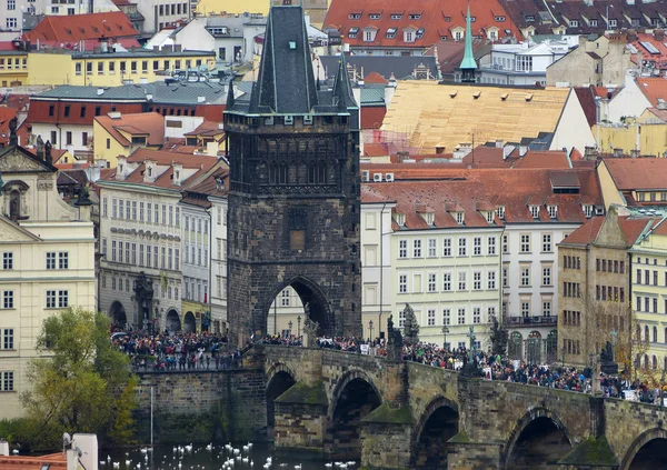 Prager Landschaft Fokus Der Karlsbrücke — Stockfoto
