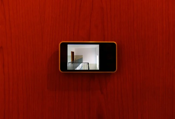 Monitor Digital Peephole Watching Door — Stock Photo, Image