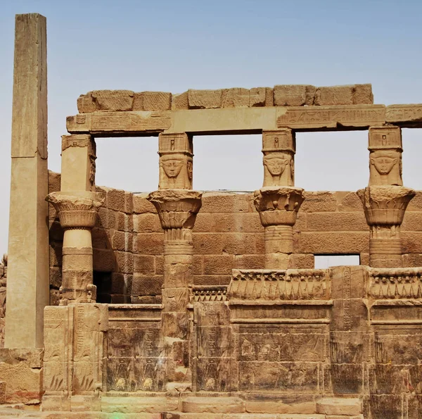 Relieves Pilares Isla Archivo Asuán Egipto — Foto de Stock