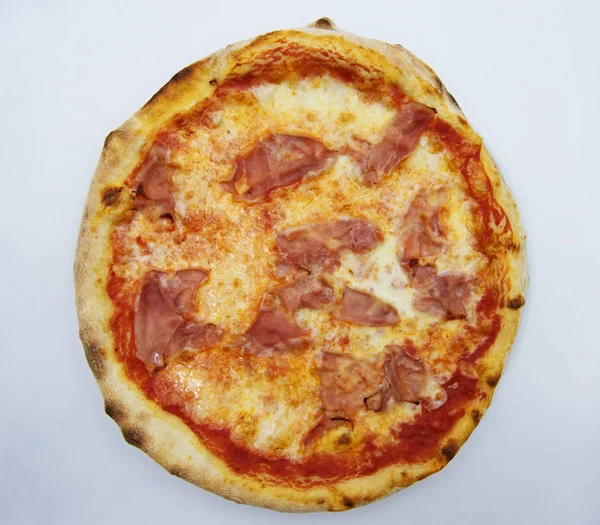 Pizza Com Presunto Mussarela Pizza Prosciutto Comida Italiana Tradicional Fundo — Fotografia de Stock