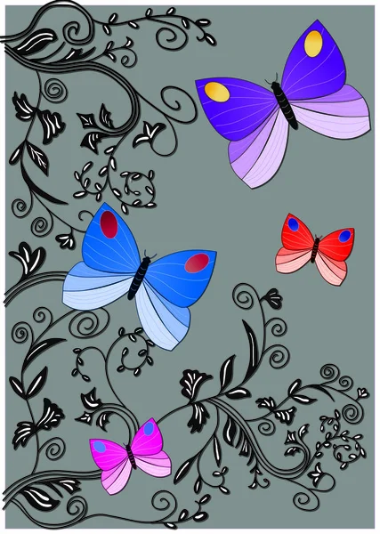 Illustration Colorful Butterflies Grey Background — Stock Photo, Image