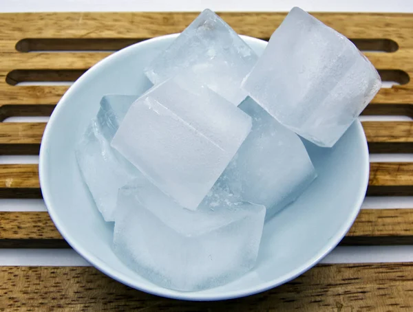 Ice Cubes Ceramic Jar Wooden Table White Background — Stock Photo, Image