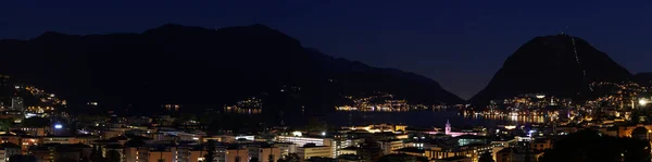 Paysage Lac Lugano Nuit Lac Lugano Lago Lugano Canton Tessin — Photo