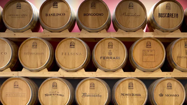 ボローニャ イタリア 2019年8月30日 フィコ イータリー ワールド Ficoは 世界最大級のアグロフードセクターとグルメに特化したテーマパークです 有名なイタリアワインを保存するための大きな木製の樽 — ストック写真