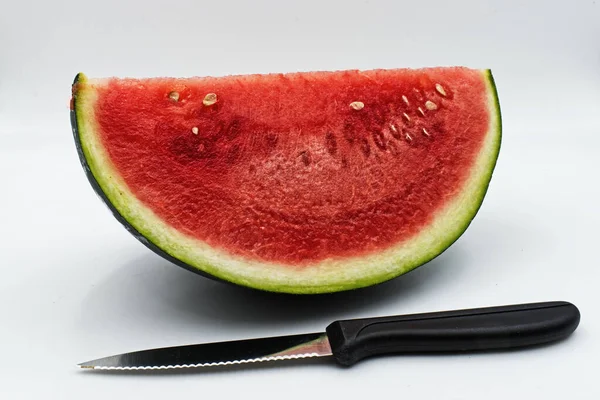 Fresh Watermelon Slice Isolated White Background Studio Shot — Stock Photo, Image