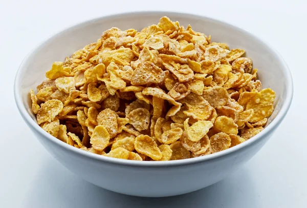 Cornflakes Einer Schüssel Isoliert Auf Weißem Hintergrund — Stockfoto