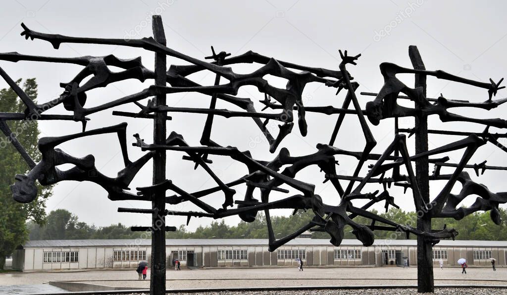 Dachau concentration camp. Memorial sculpture by Nandor Glid in memory of the prisoners who died in the camp. 