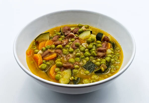 Gemüsesuppe Einer Schüssel Isoliert Auf Weißem Hintergrund — Stockfoto