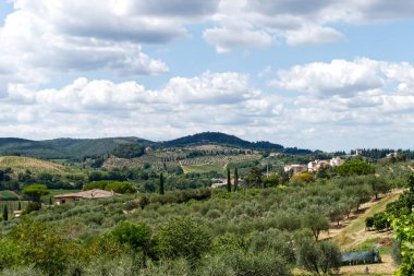 Siena 'nın görkemli ve lüks kırsalının panoramik manzarası. Toskana, İtalya