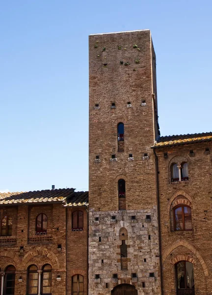 古塔位于中世纪的San Gimignano镇 Unesco传统 意大利托斯卡纳锡耶纳 — 图库照片