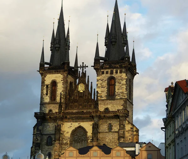 Church Our Lady Tyn Prague Clear Evening Sunny Scenery — Stock Photo, Image